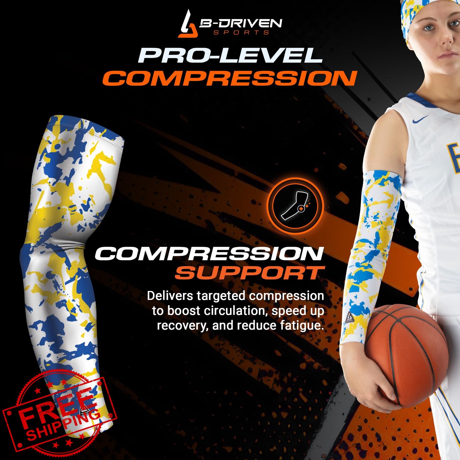 B-Driven Pro-Fit Compression Arm Sleeve Camouflage Support