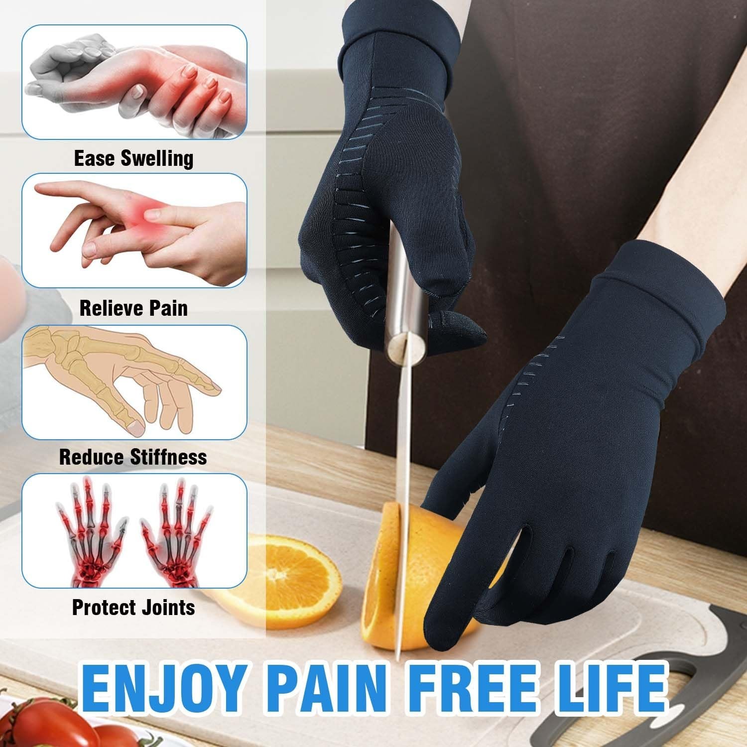 2 Pairs Full Finger Copper Arthritis Gloves with Touchscreen Tip, Compression…