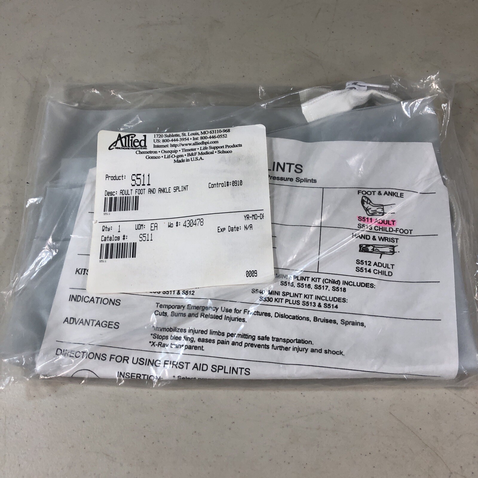 Foot & Ankle Air Splints Adult – Allied S511 Adult