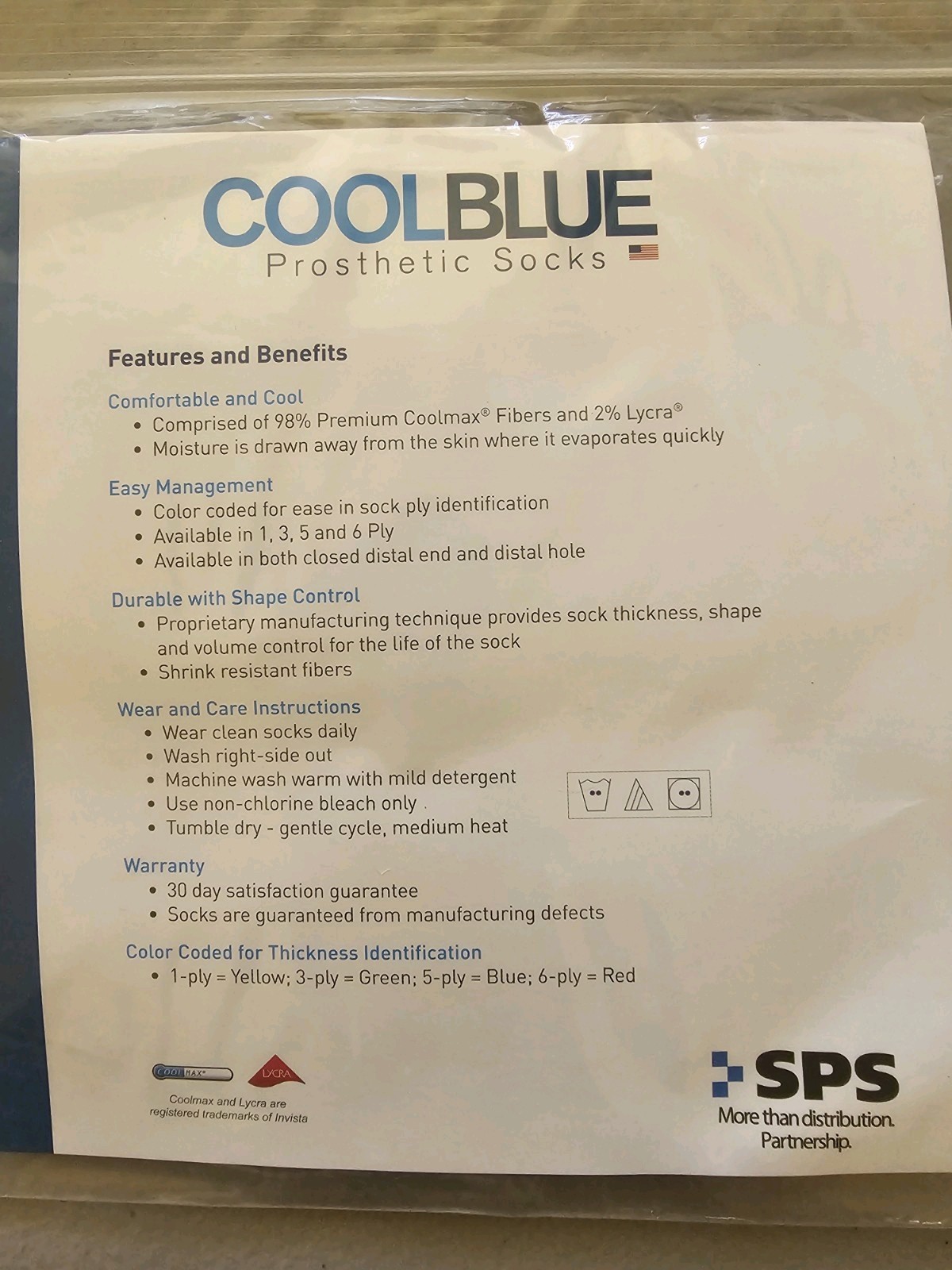 (1) Cool Blue Prosthetic Socks CB3HMXS2 3 Ply, SZ 1, 2 Length 8-12
