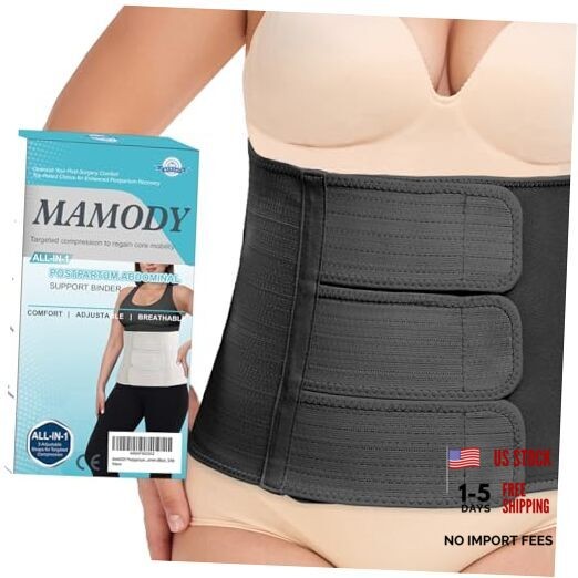 Postpartum Belly Band abdominal Binder for Natural Delivery & C Large Black