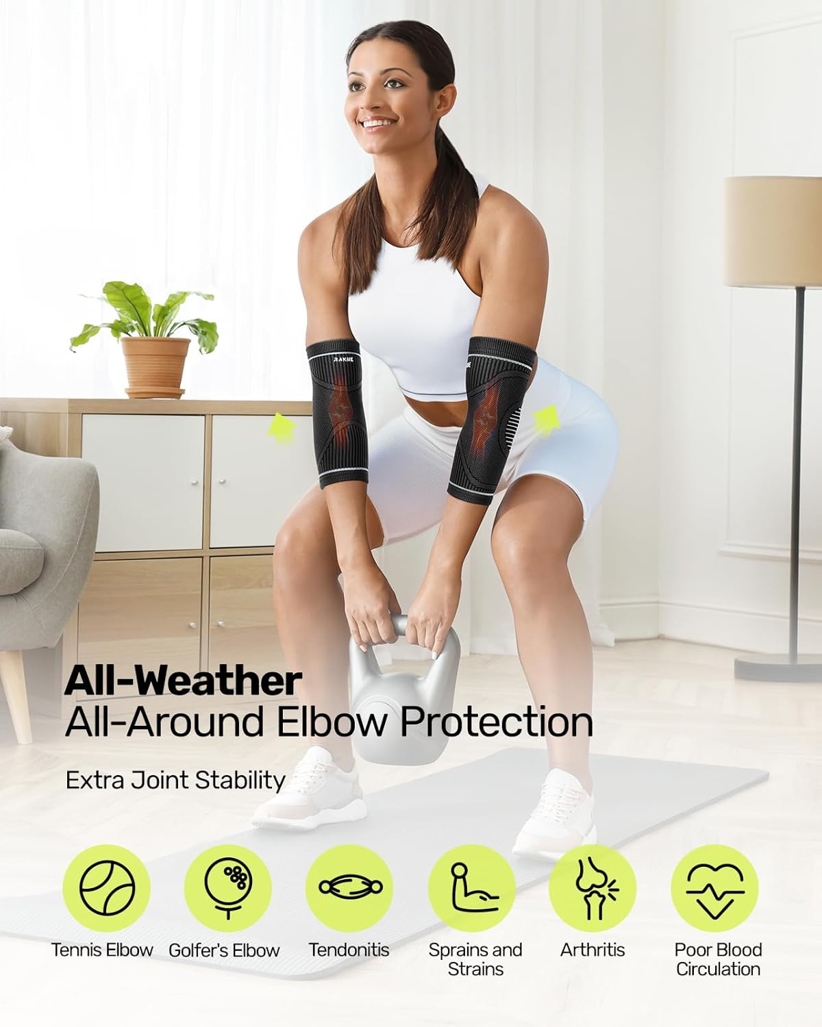 Elbow Compression Sleeve 2 Pack, High Elastic Elbow Brace for Tendonitis and Ten