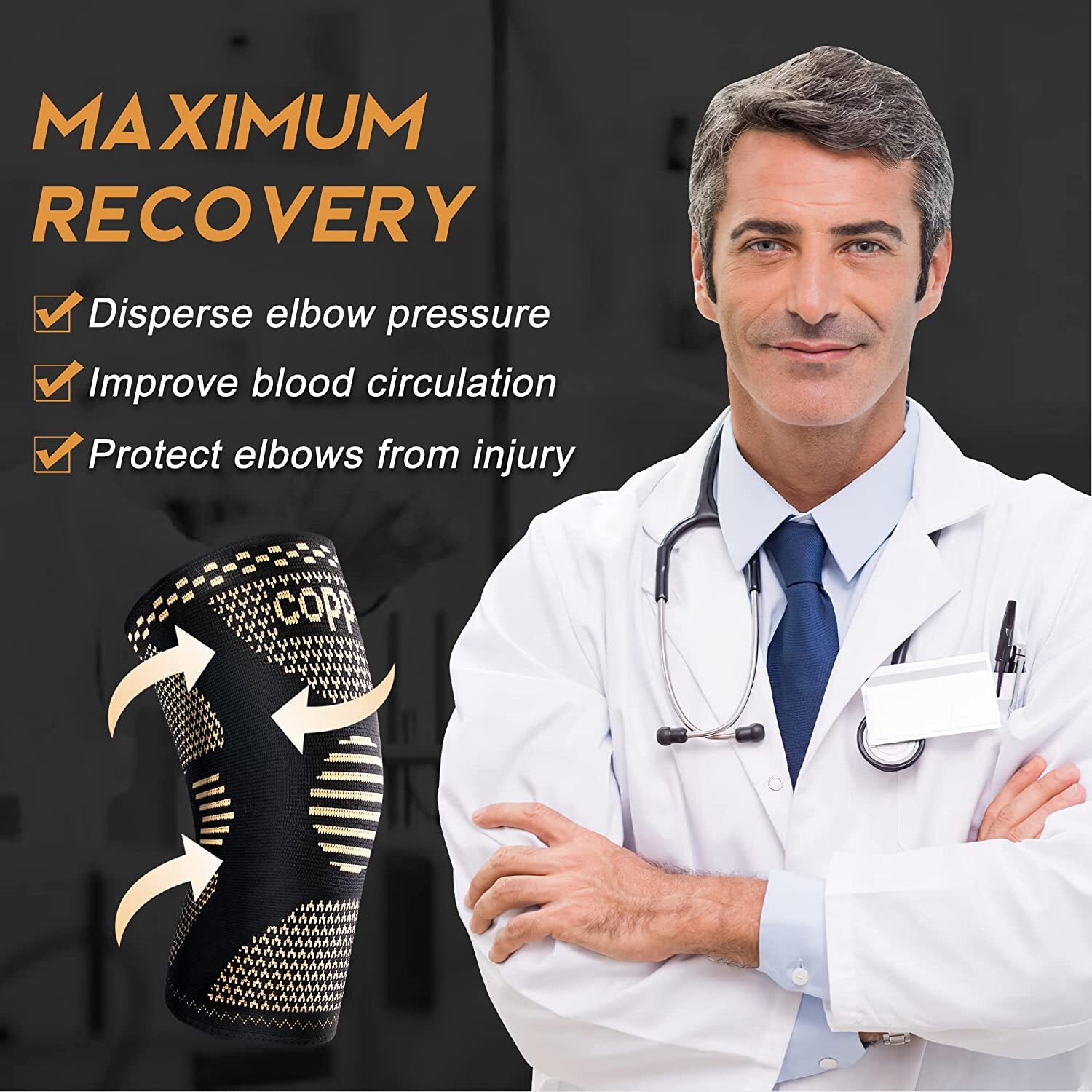 Copper Elbow Brace Compression Support Sleeve Arthritis Tendonitis Joint Pain TH