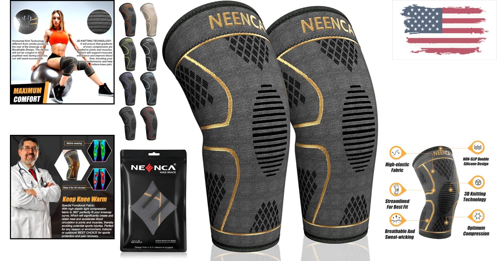 Instant Knee Pain Relief with 2 Pack Compression Sleeves for All Sports