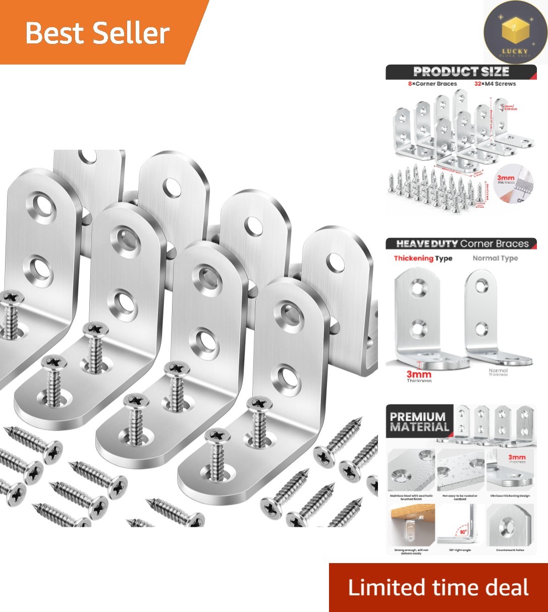 8 PCS Heavy Duty Stainless Steel Corner Braces – 40mm for Furniture Stability