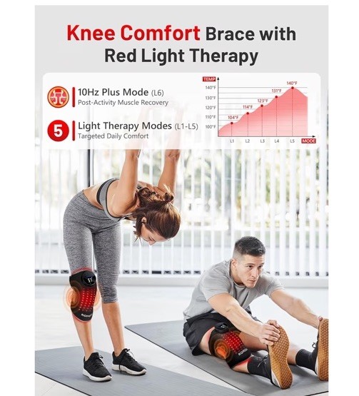 Red Light Therapy Knee Brace Heat & Massage Cordless Rechargeable Control