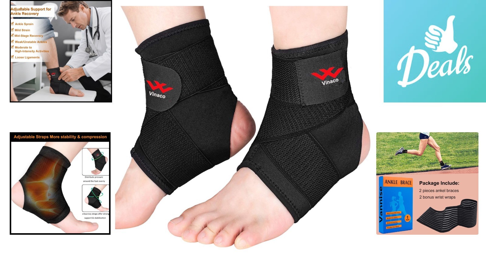 Classic Black Ankle Braces – 360° Compression for Enhanced Stability (2-Pack)
