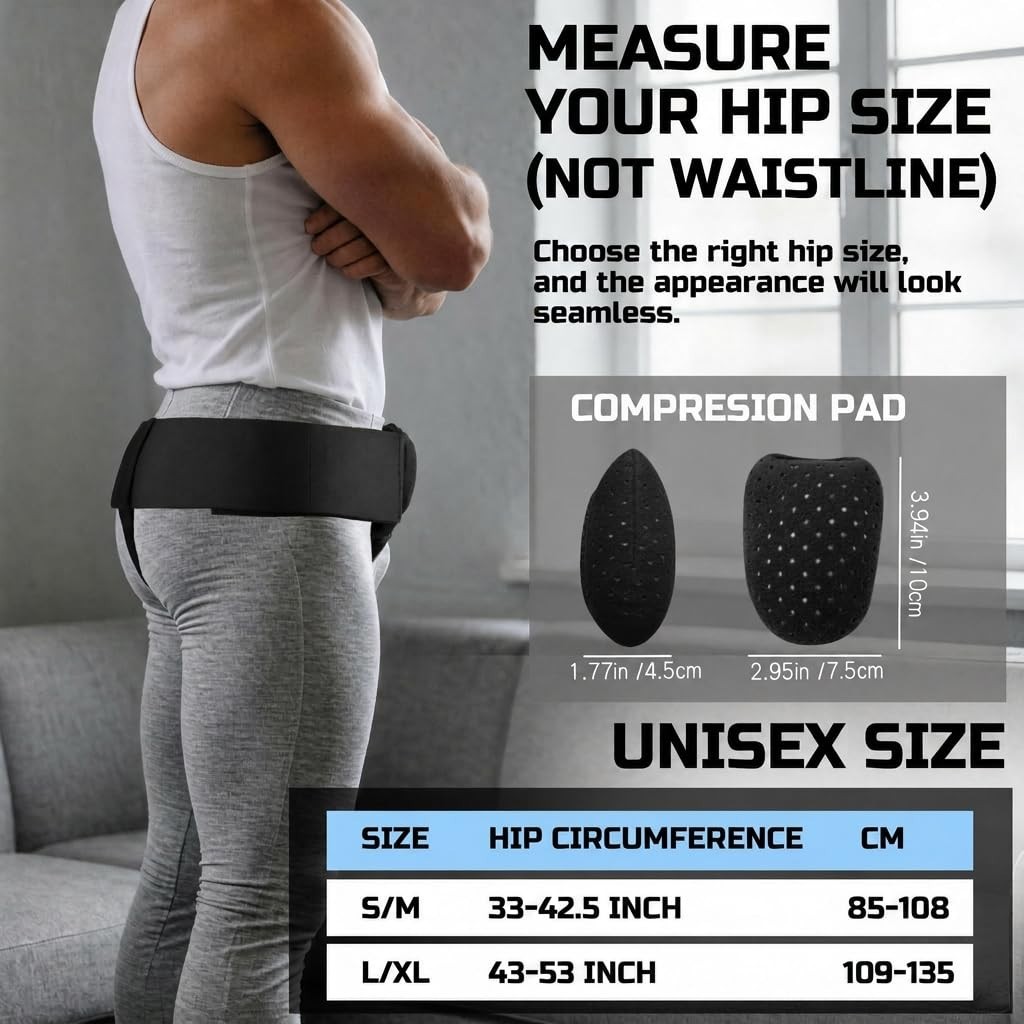 Adjustable Hernia Belt for Men & Women | Inguinal Support, Left/Right Fit, Compr