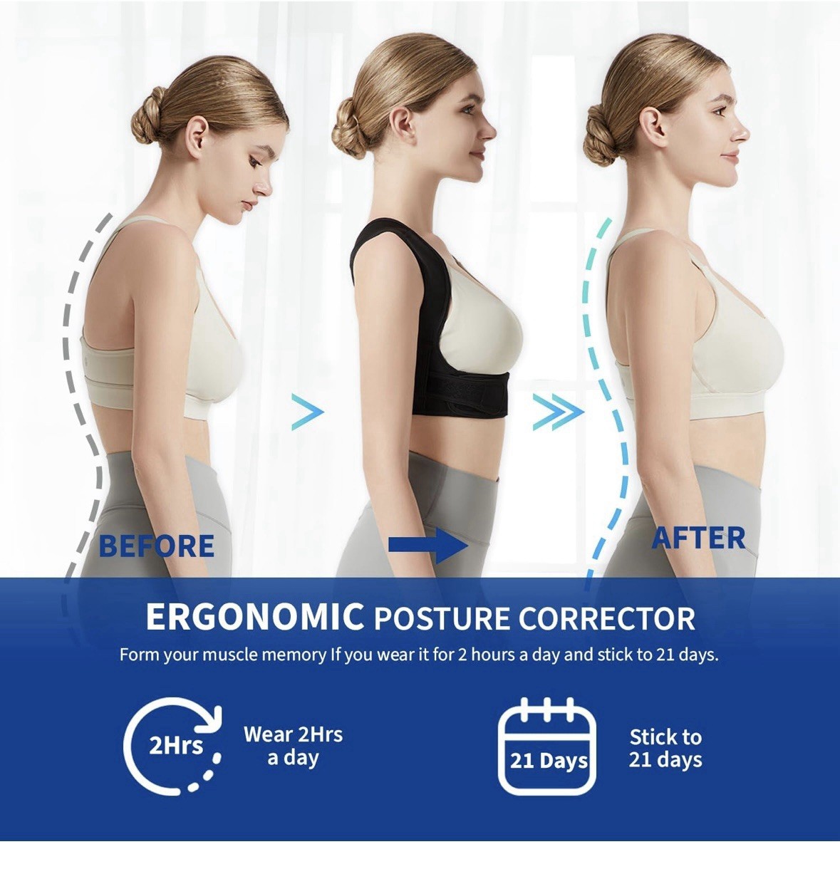 Posture Corrector for Back Support: Adjustable Shoulder Posture Brace Black L/XL
