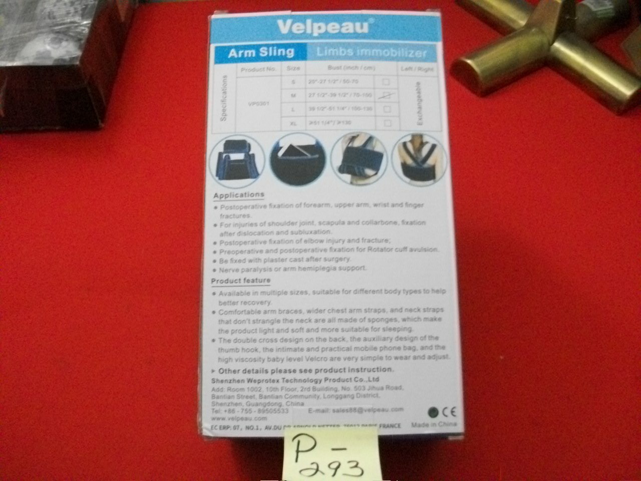VELPEAU ARM SLING/LIMBS IMMOBILIZER ENHANCED VERSION # VP0301 SIZE: MEDIUM BNIB