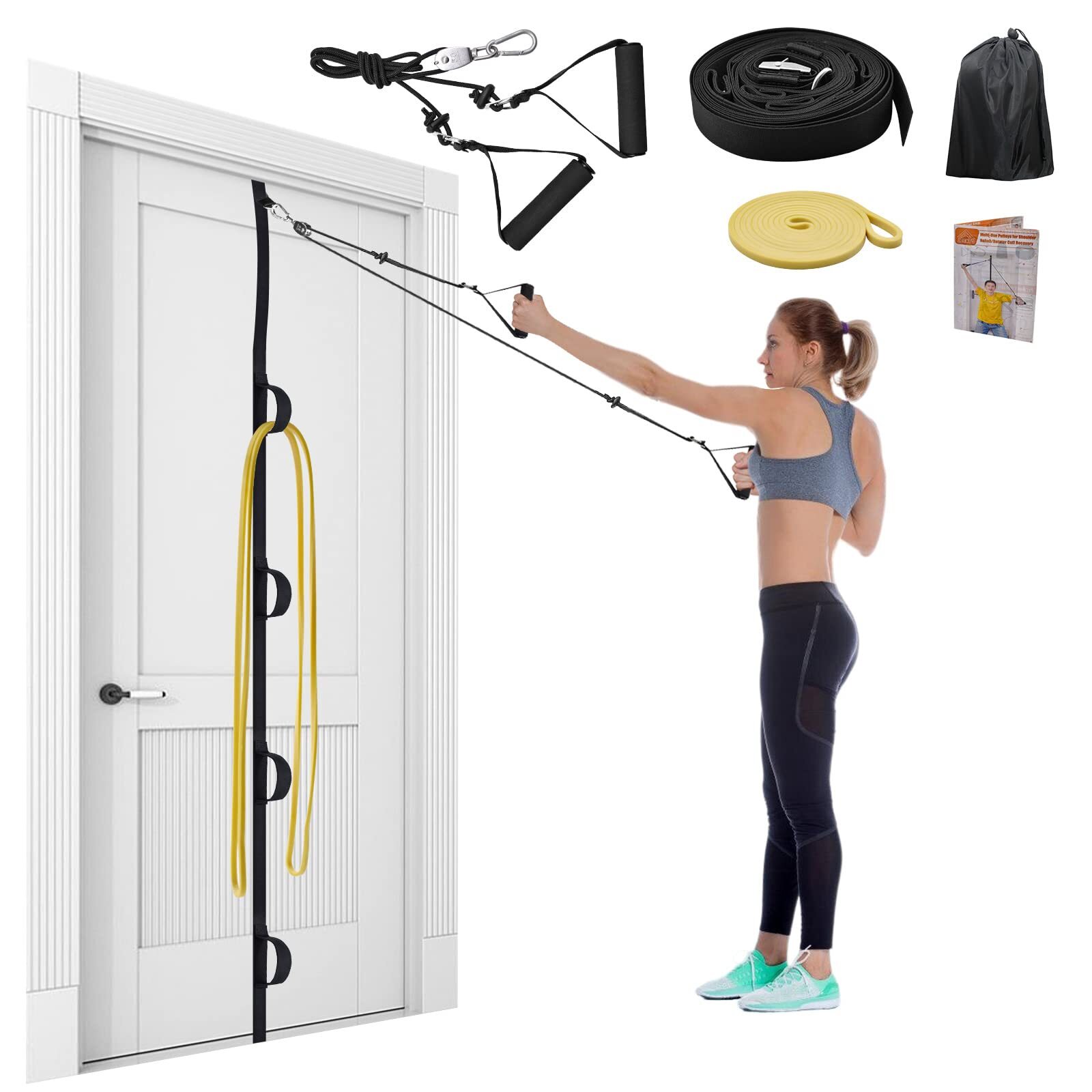 Shoulder Rehab Pulley System with Foam Handles│Arm Pulley with Muti-Anchor Do…