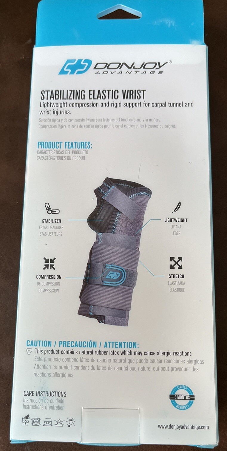 Donjoy Advantage Elastic Wrist Moderate Brace Palmar Stay M/L Left Grey New!