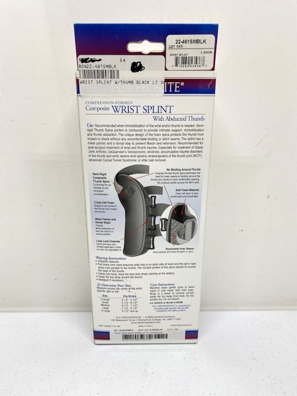 FLA Left Hand Black Small Wrist Splint w/Abducted ThumbProfessional Grade