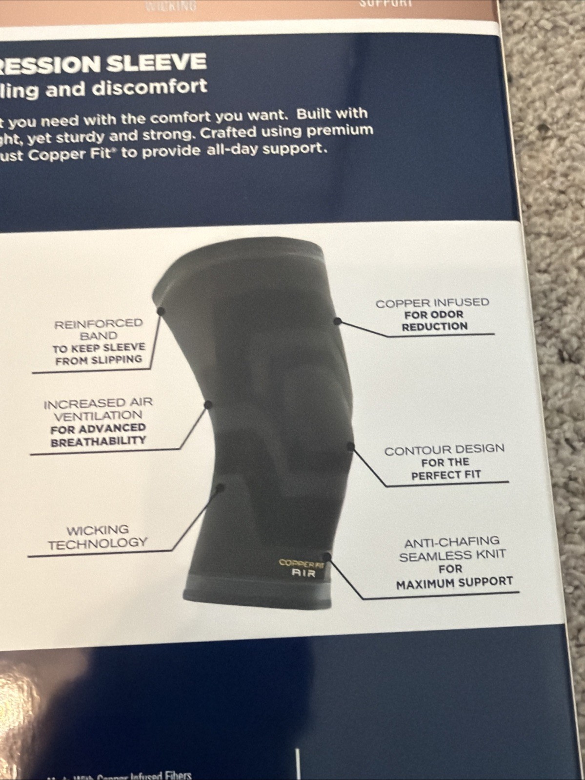 Copper Fit Elite Air Compression Knee Sleeve, 2 Pack – S/M size Open Box