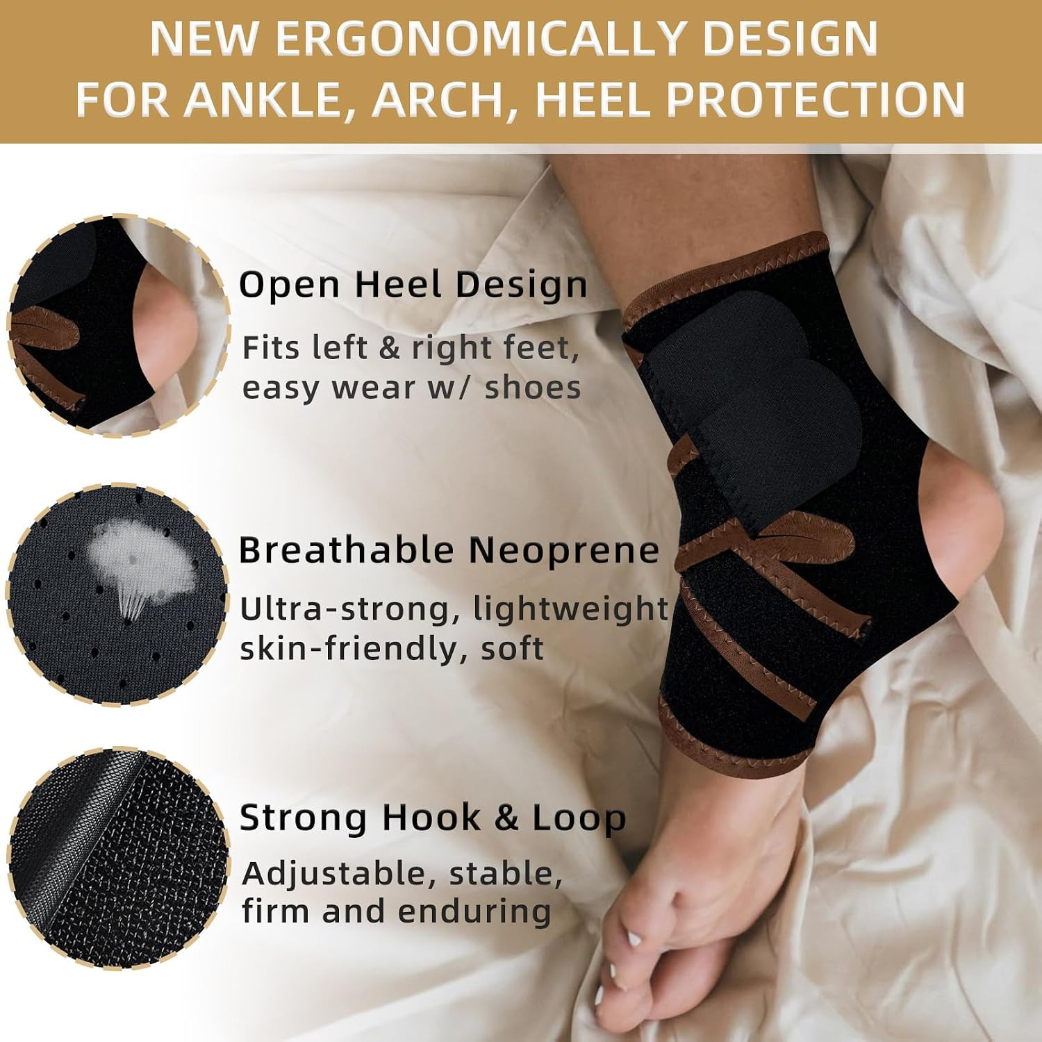 Copper Ankle Brace Wrap for Sprained Ankle Plantar Fasciitis Arch Support