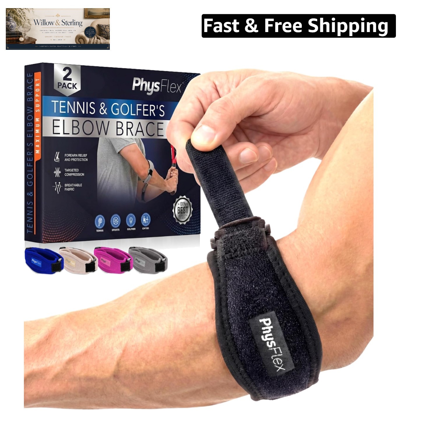 2-Pack Elbow Brace for Men & Women, Adjustable Tennis & Golfer’s Elbow Suppor…