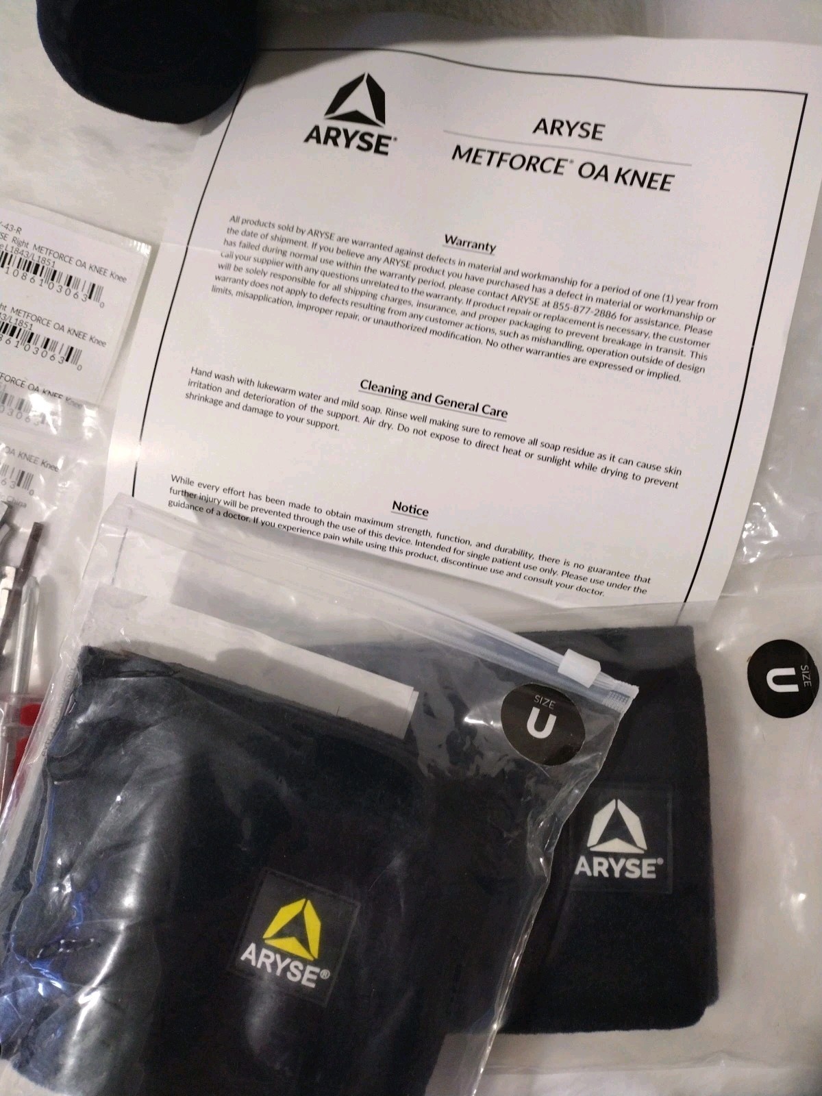 Complete Set 2 Aryse Metforce OA Knee Braces Right & Left and 2 Aryse Alphawraps