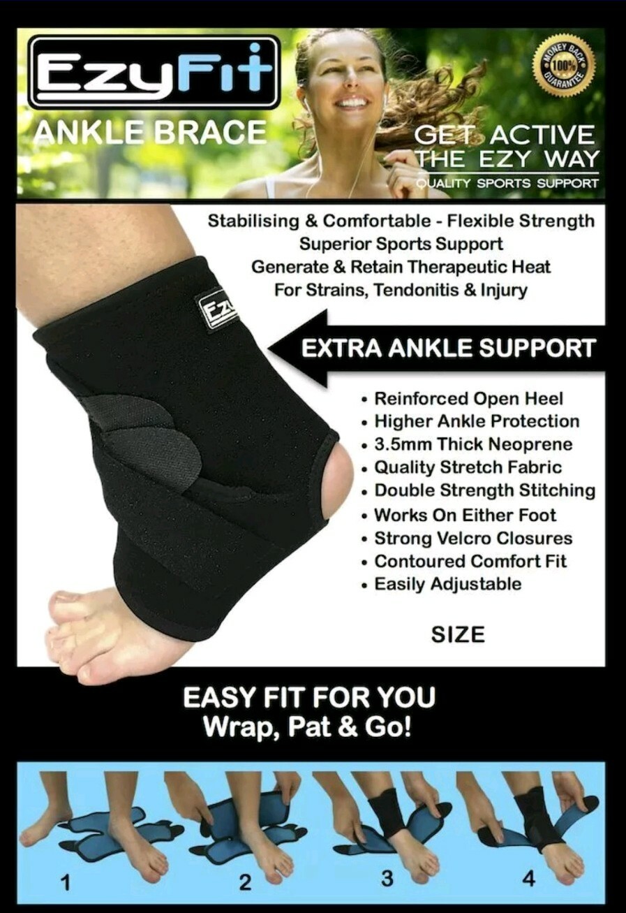 EzyFit Ankle Support Brace Adjustable Open Heel Wrap Around Stabilizer Straps M