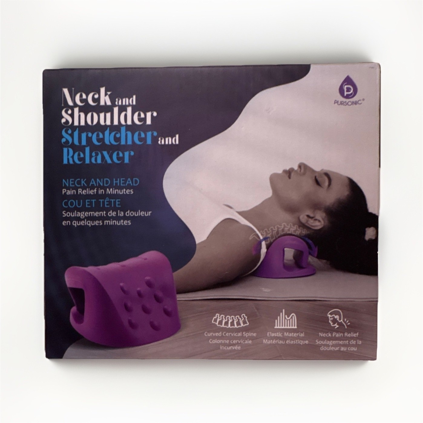 Pursonic Neck & Shoulder Stretcher Relaxer Curved Spine Purple Pain Relief