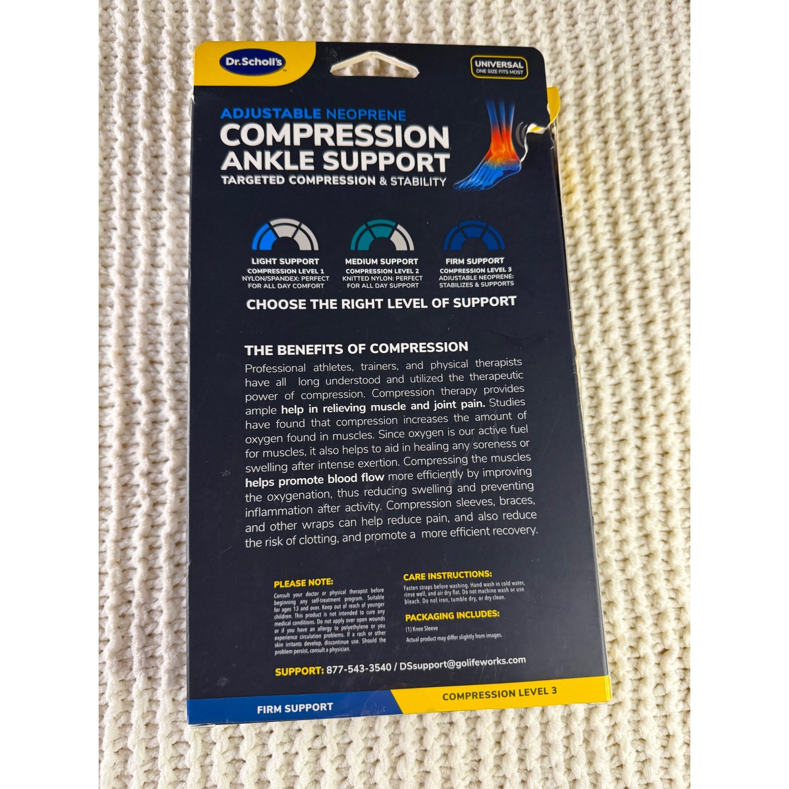 Dr Scholls Adjustable Neoprene Compression Ankle Support Level 3 Firm Universal