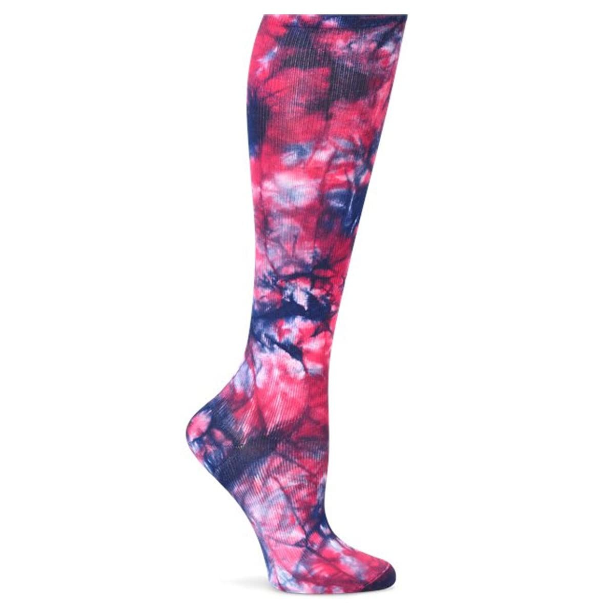 Nurse Mates Women’s Extra Wide Calf Socks | One Size, Magenta-navy Tie Dye