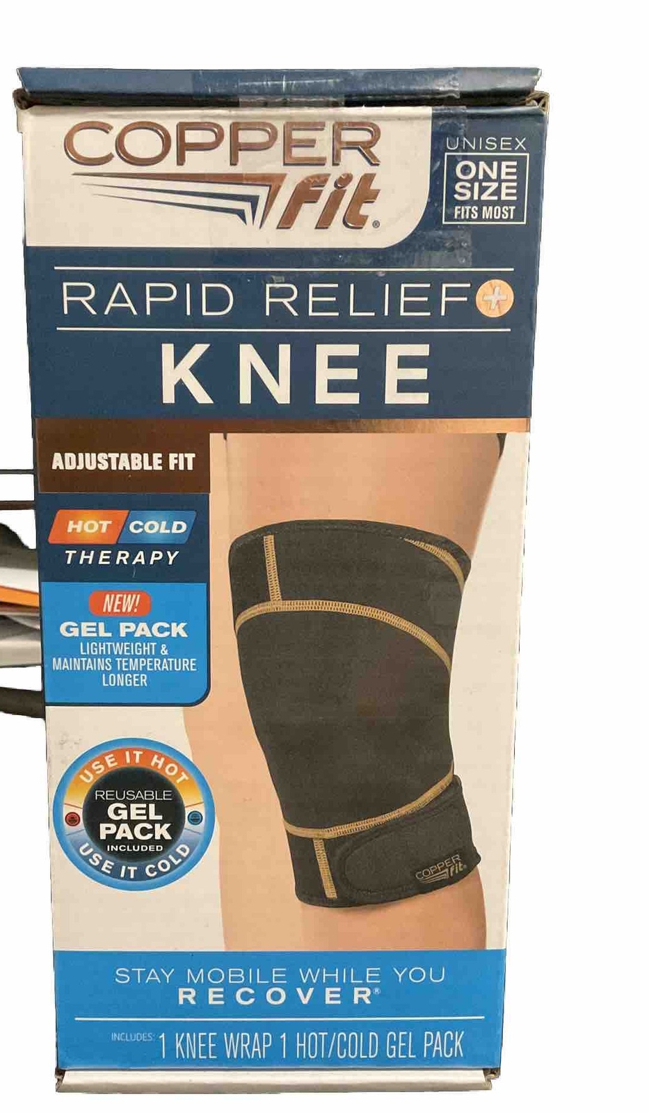 Copper Fit Rapid Relief, Adjustable Fit, Knee Wrap with Hot/Cold Gel Pack. 1 ct