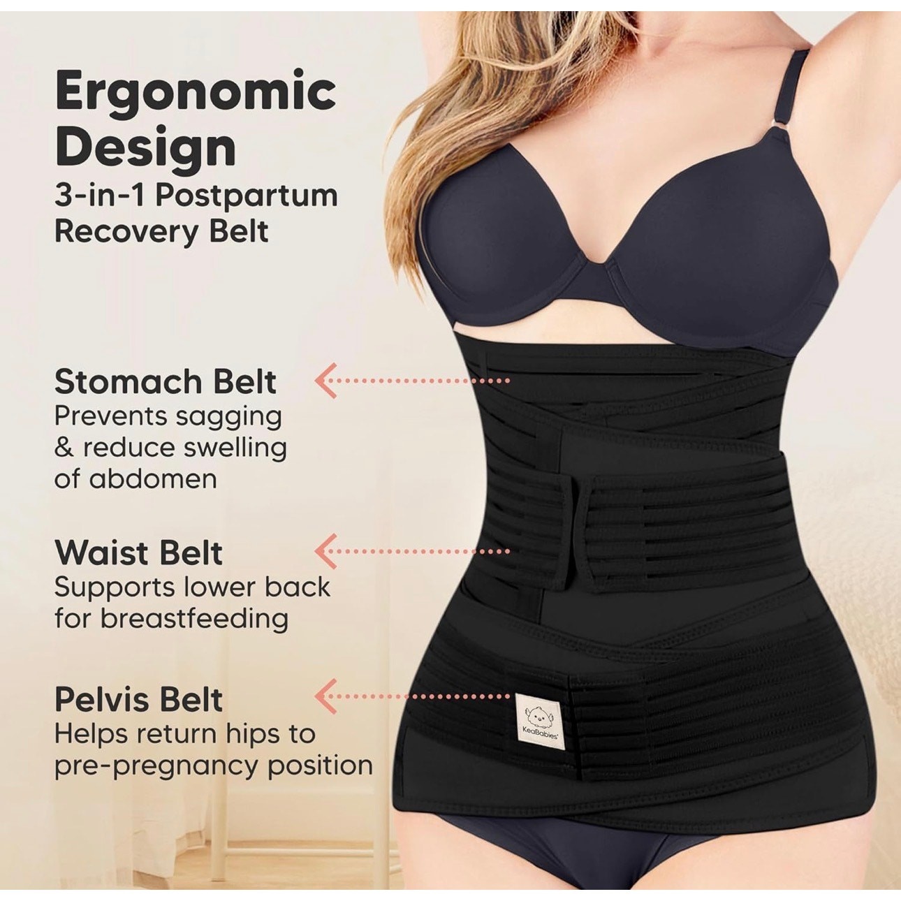 KeaBabies Revive 3-in-1 Postpartum Recovery Belt Belly Band Shapewear Size M/L