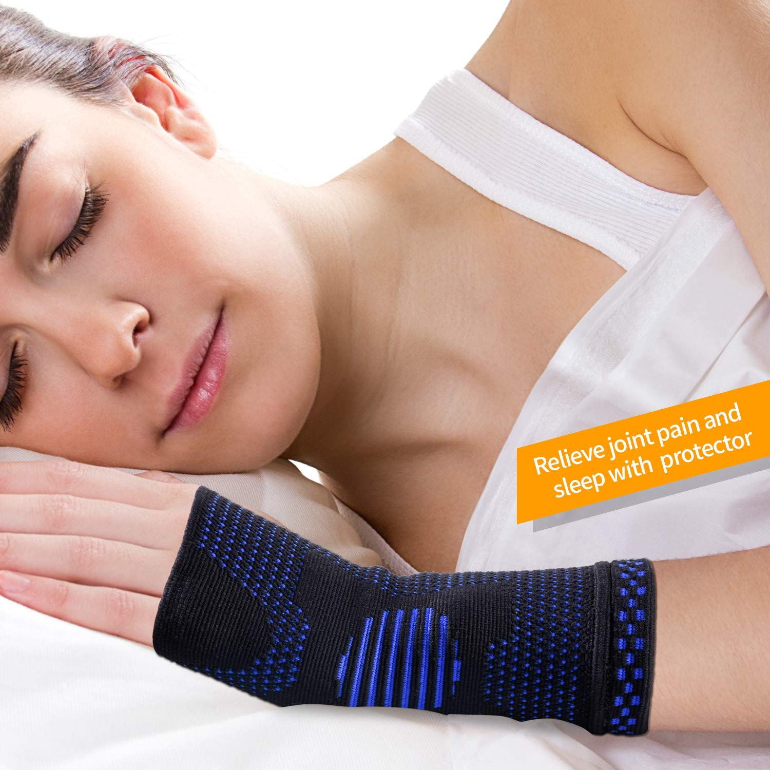 ABYON Wrist Compression Sleeves (Pair) for Carpal Tunnel and Pain Small, Blue