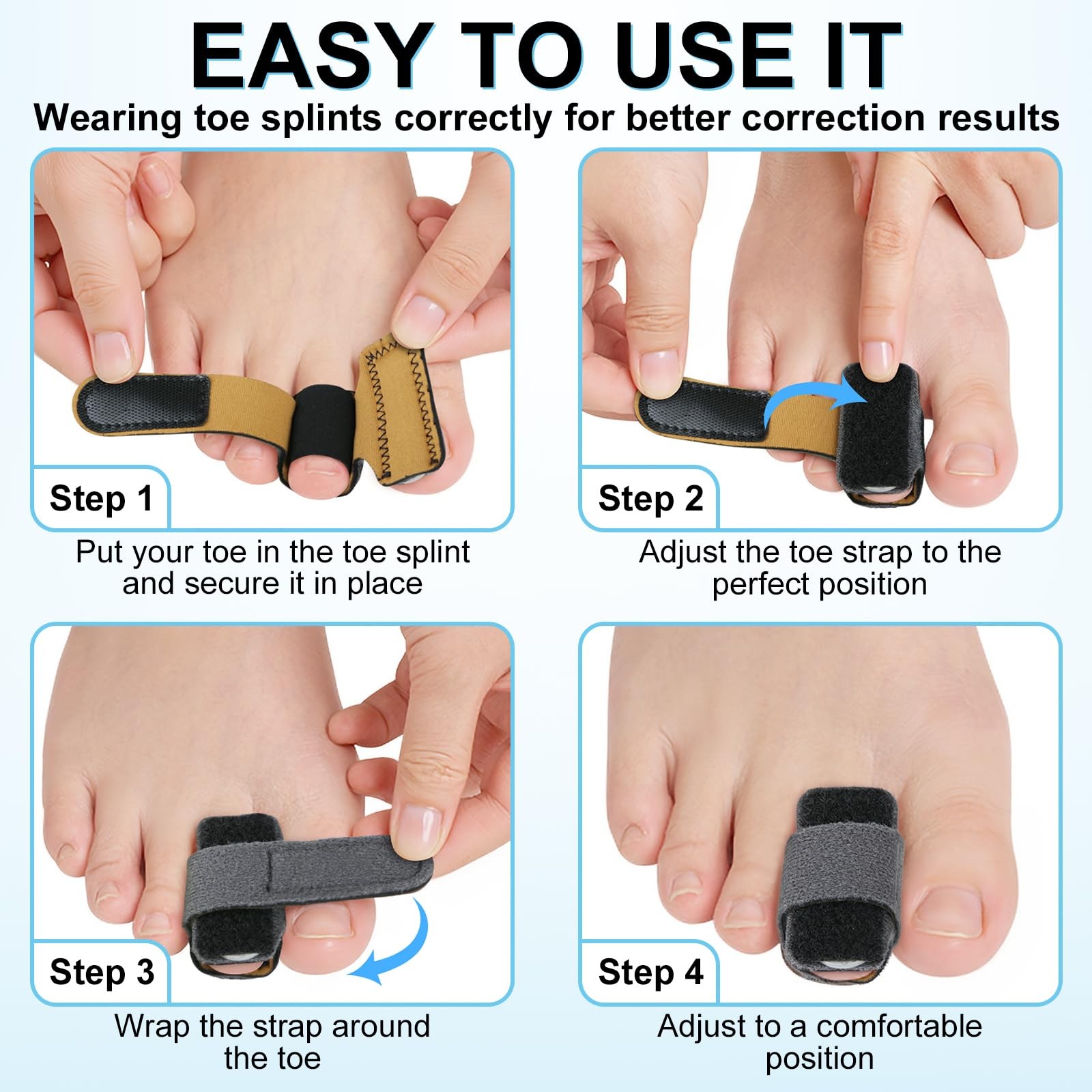 4pcs Hammer Toe Straightener with Aluminum Plate, Adjustable Hammer Toe Corre…