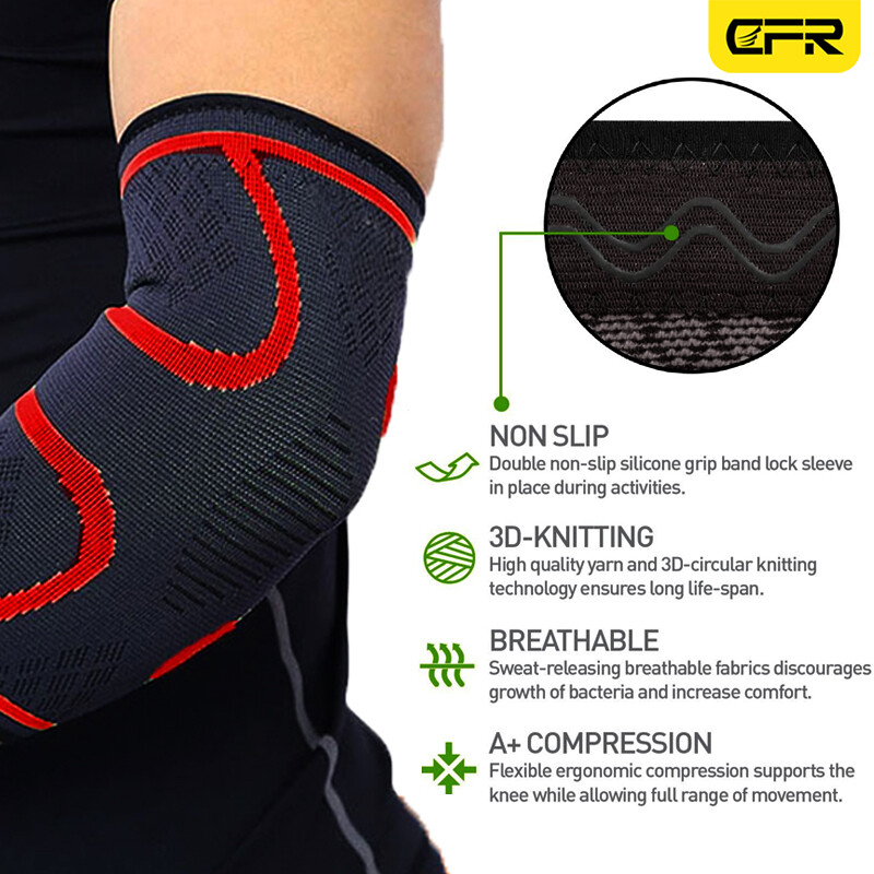 Compression Elbow Support Brace Sleeve Arthritis Tendonitis Pain Golfer Tennis