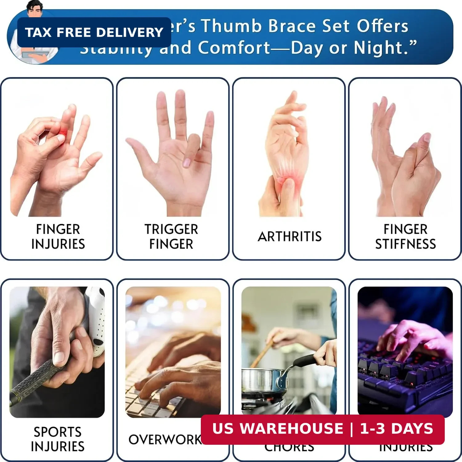 Thumb Brace (2 Pack) Trigger Thumb Splint, Thumb Splint for Pain Relief, Thumb S