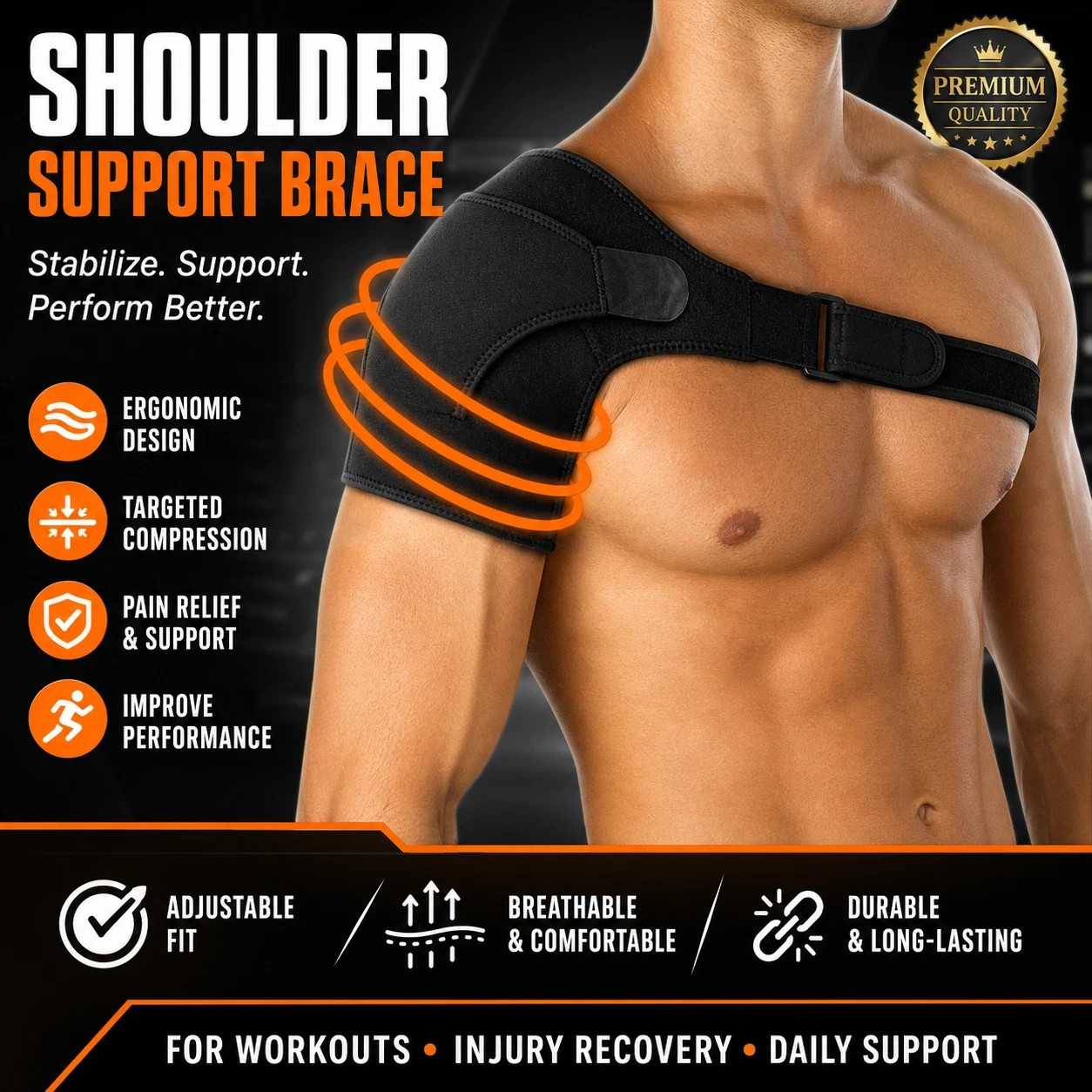 Adjustable Shoulder Brace Rotator Cuff Support Pain Relief Left/Right Sports 🩺.