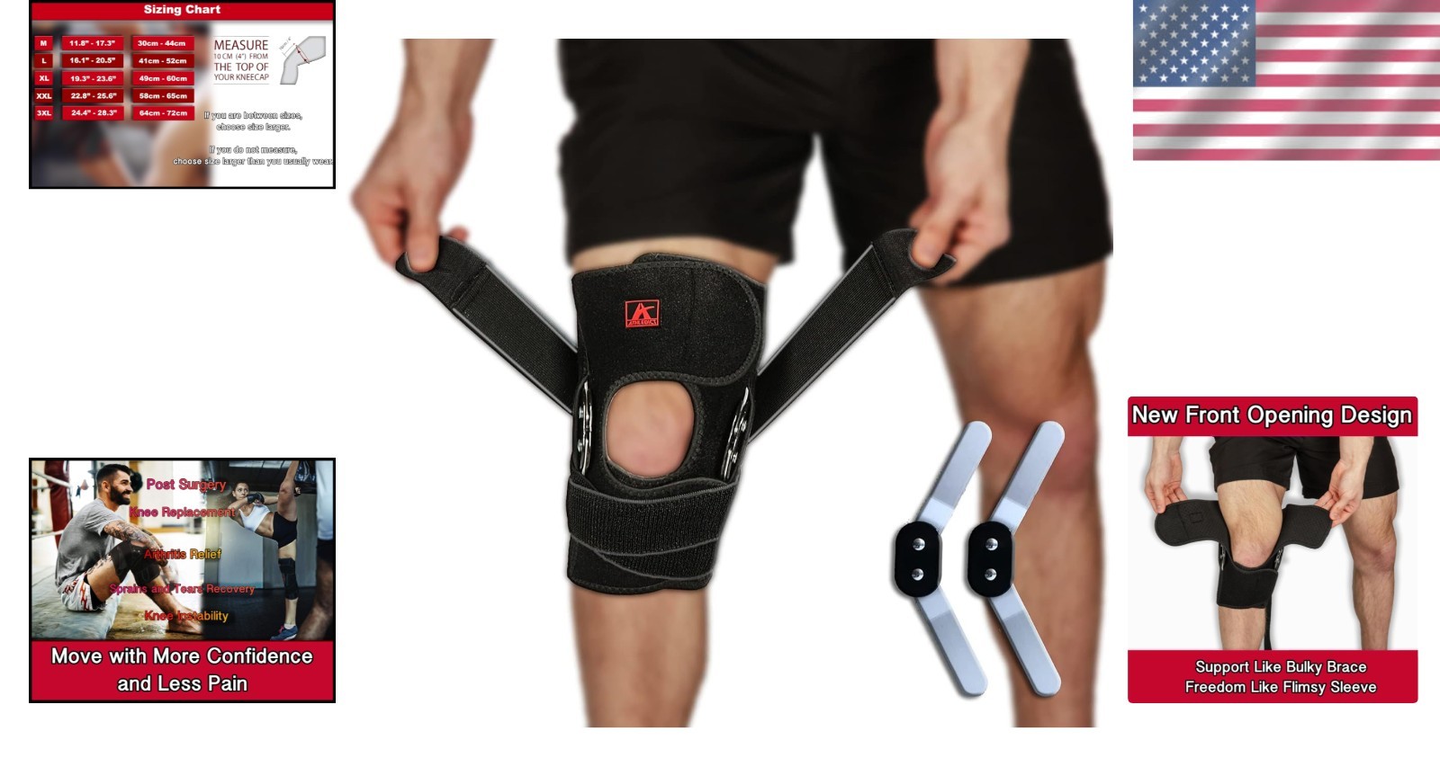 Knee Brace Support with Hinges & Patella Stabilizers