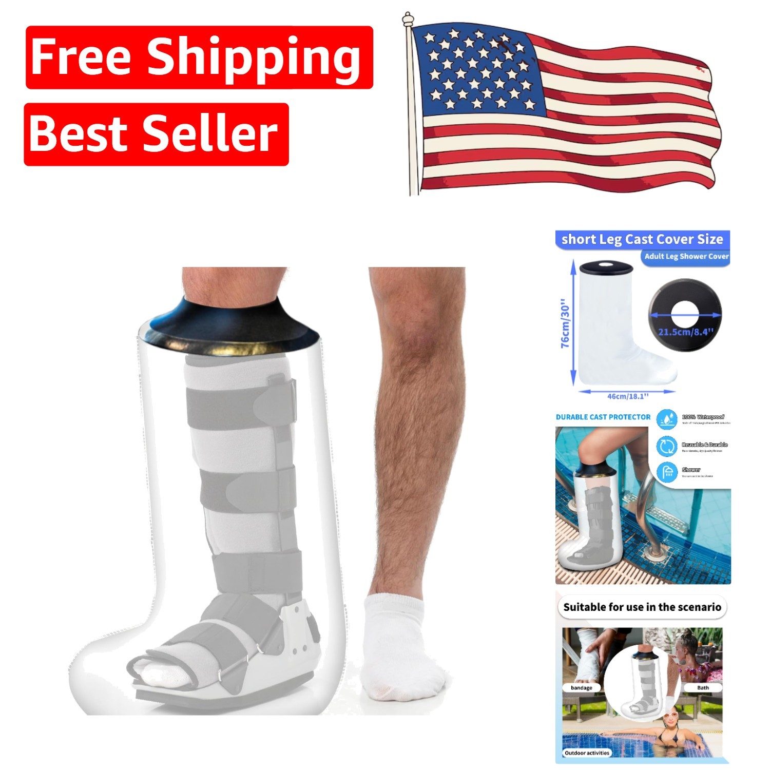 Self-Sealing Waterproof Shower Protector for Adult Lower Leg – Size: 13.7-17.7″