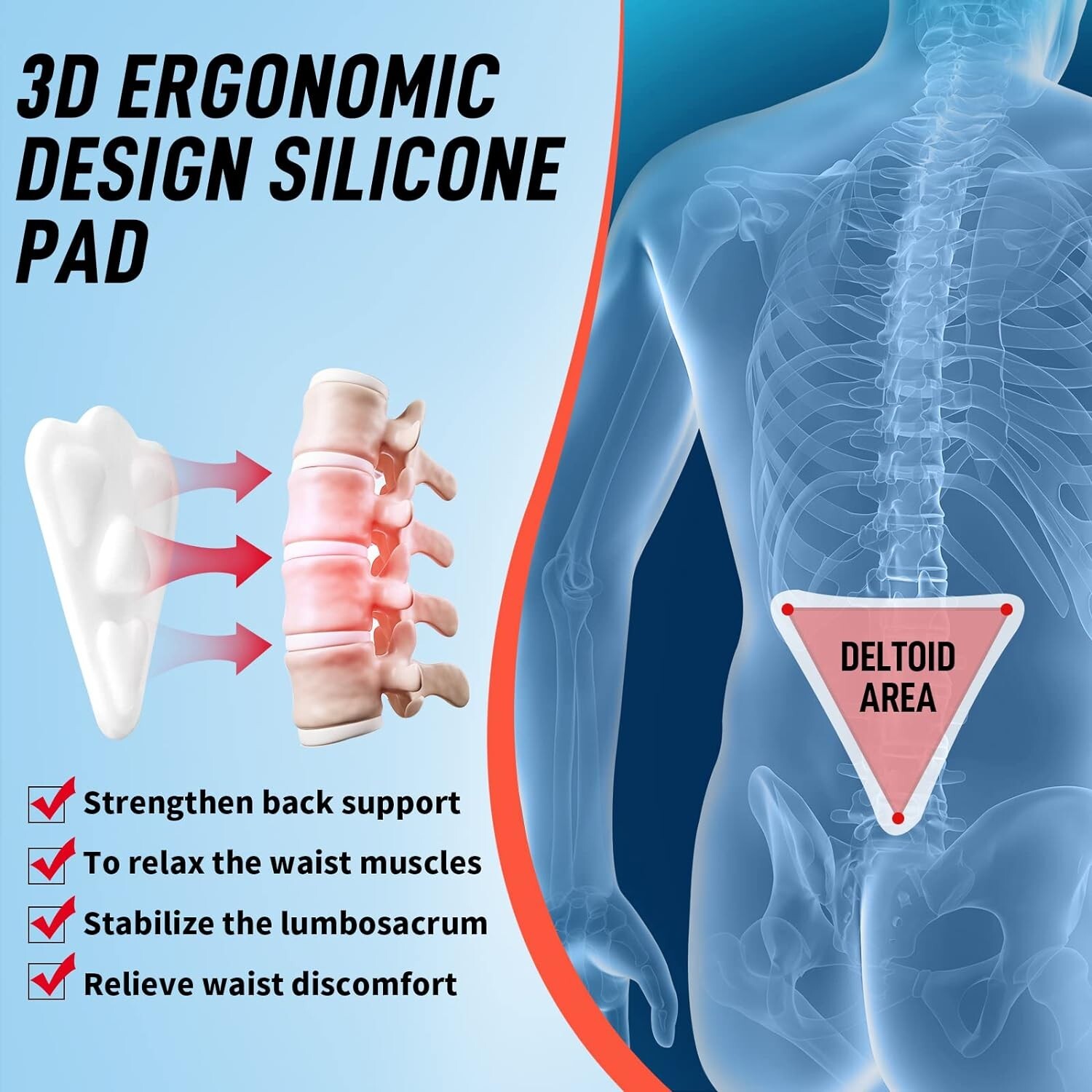 Powerful Multi-Purpose Back Brace – 3D Lumbar Pad – Waist Size: 24”-29”