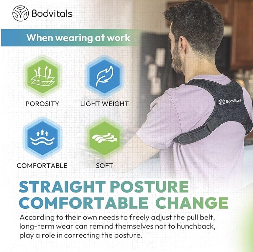Bodvitals Posture Corrector Upper Half Back Support Brace Fully Adjustable Small