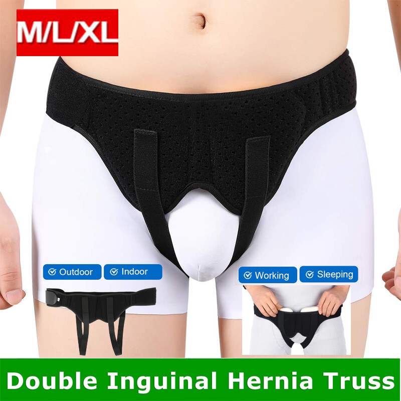 Men Inguinal Hernia Support Belt Double Groin Hernia Pain Relief Truss Brace Use