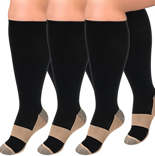 3 Pairs Plus Size Compression Socks for Women and XX-Large 05 Black （copper）