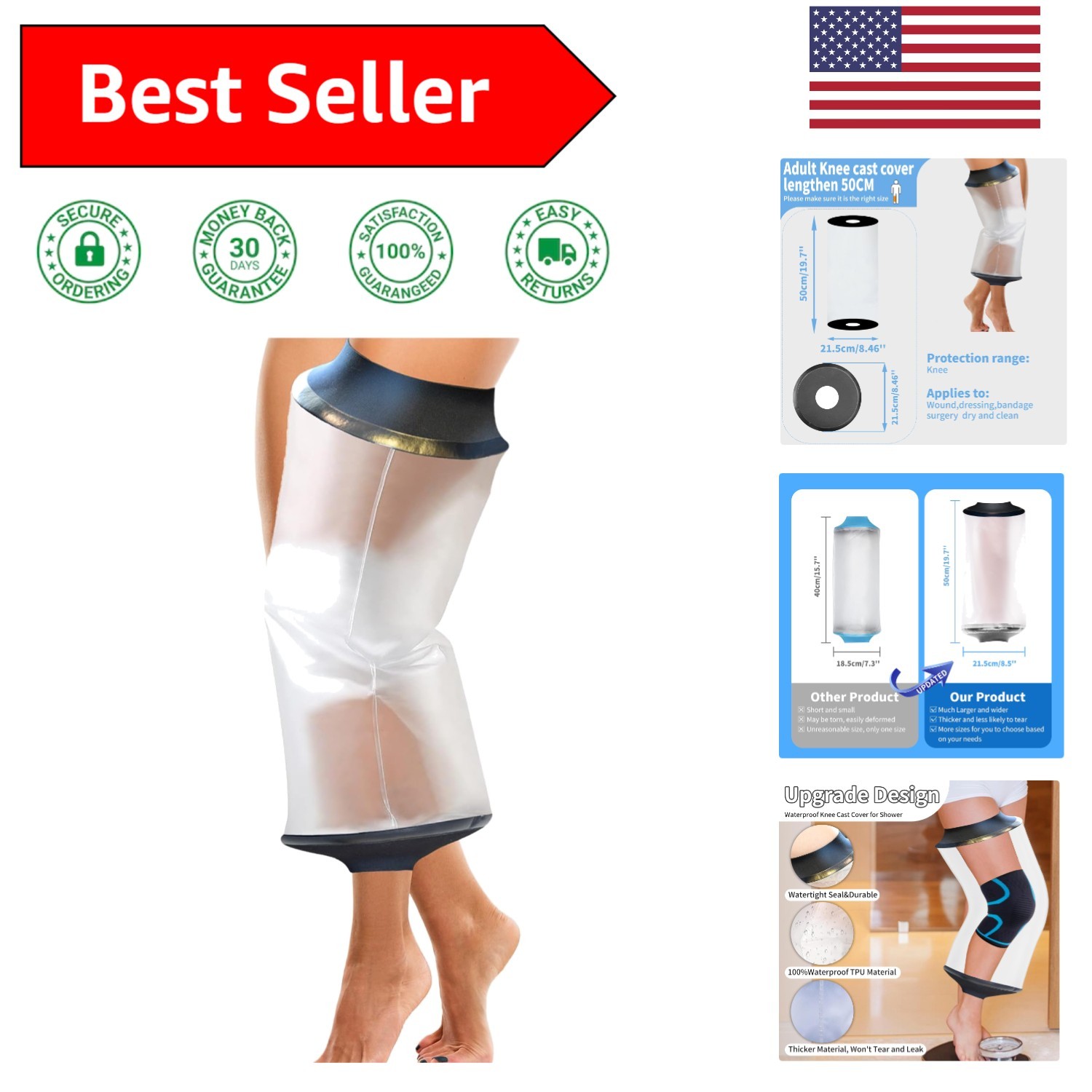 Lightweight Knee Cast Cover – Watertight Protector for Showering and Wound Care