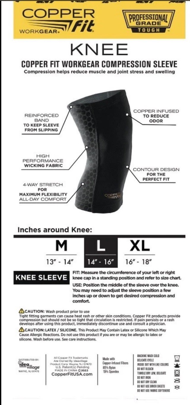 Copper Fit WorkGear Knee Compression Sleeve Unisex L 14″-16″ PRO GRADE TOUGH NIB