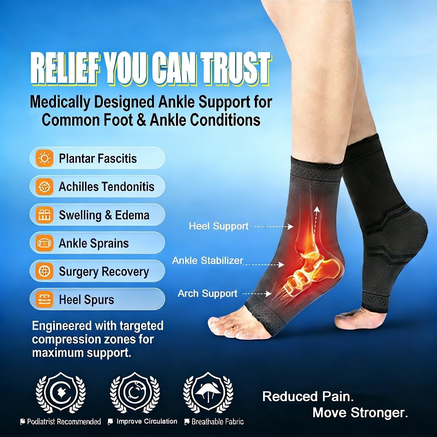 Large Adjustable Ankle Brace for Men & Women – Compression Sleeve & Wrap Support