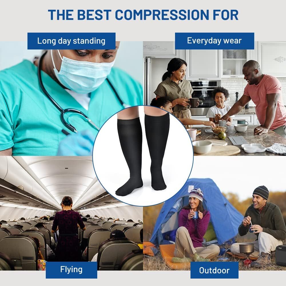 Compression Socks Wide Calf for Swelling Pain Edema Recovery Nursing, 4X-Large