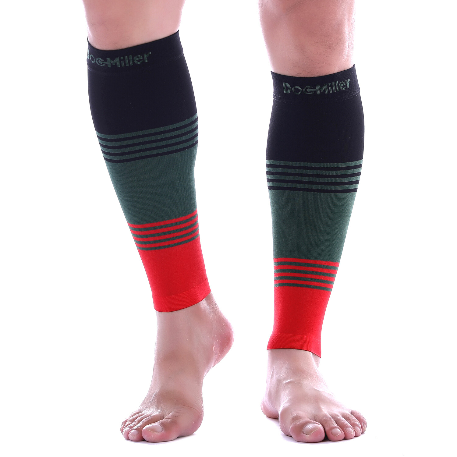 Calf Compression Sleeve 1 Pair Doc Miller 20-30 mmHg Varicose Veins BLK/GRN/RED