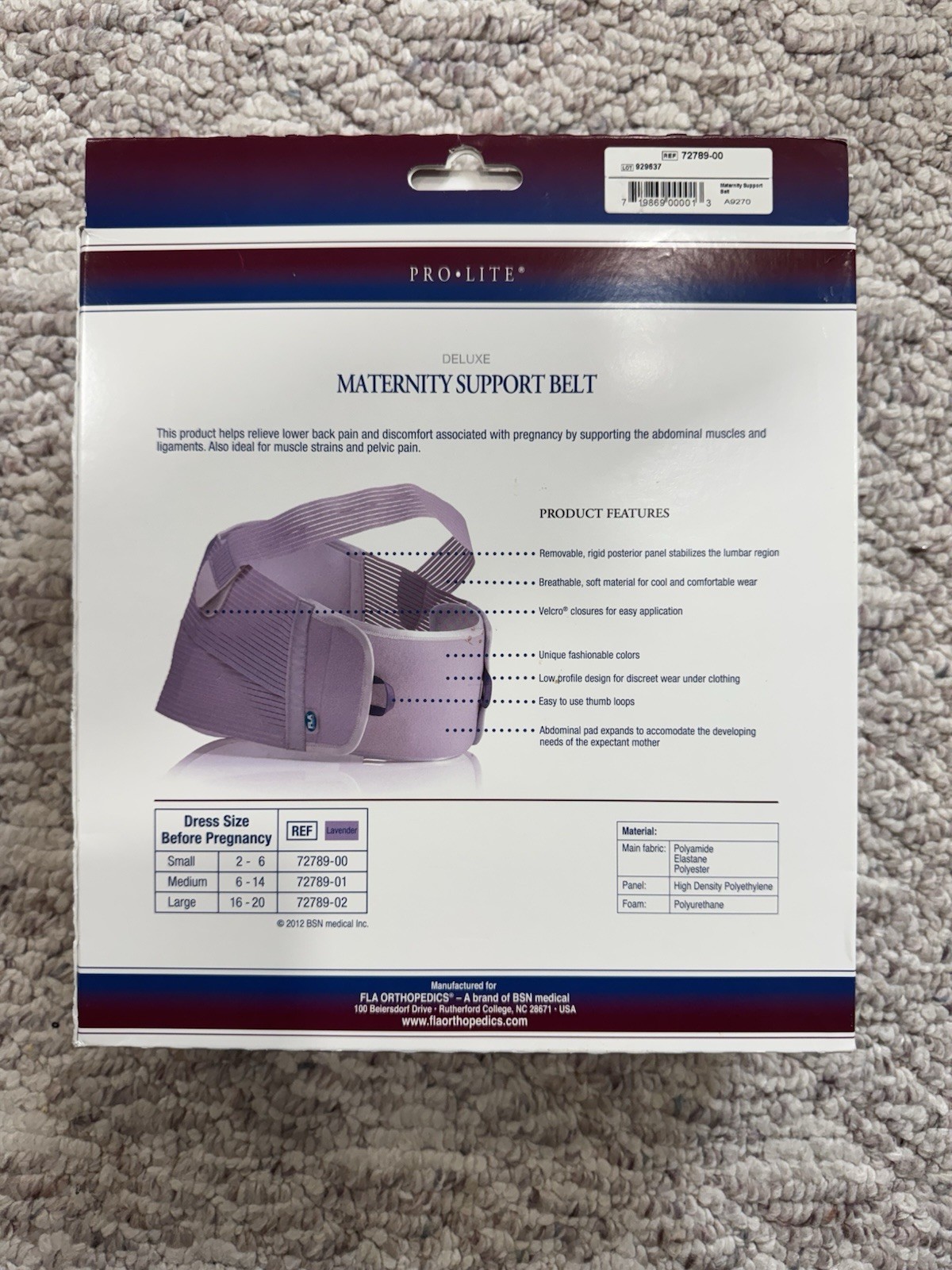 FLA Pro-Lite Deluxe Maternity Support Belt Lavender Small NEW FREE SHIPPING