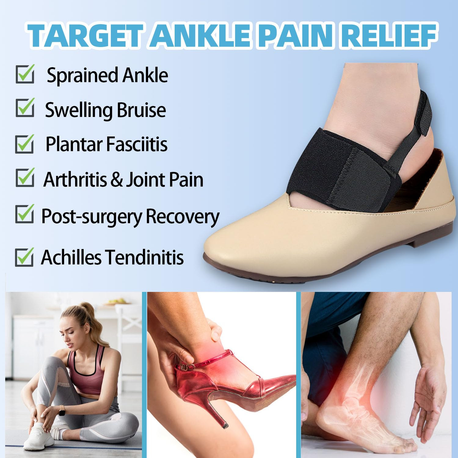 Sleeves & Brace (Pair) – Adjustable Compression Bands for Plantar Fasciitis Reli