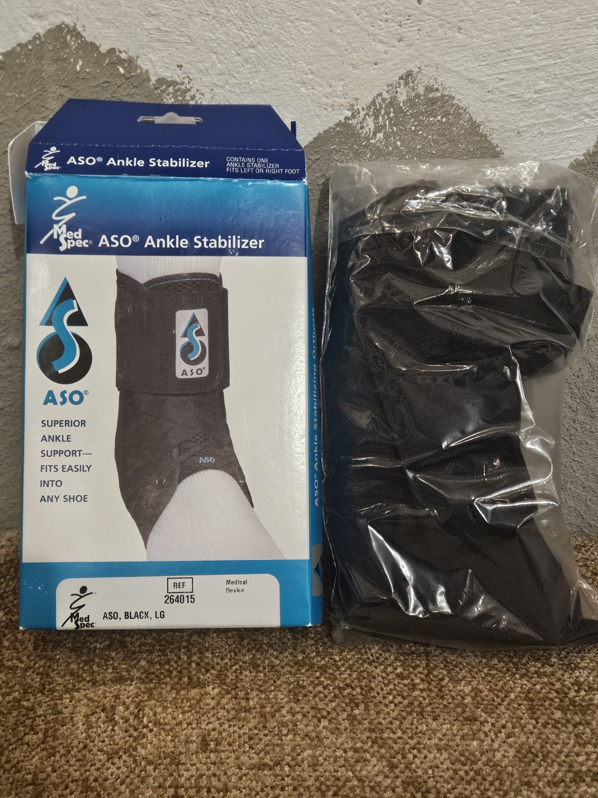 Med Spec ASO Ankle Stabilizer Left or Right LARGE Model 264015 Black Support