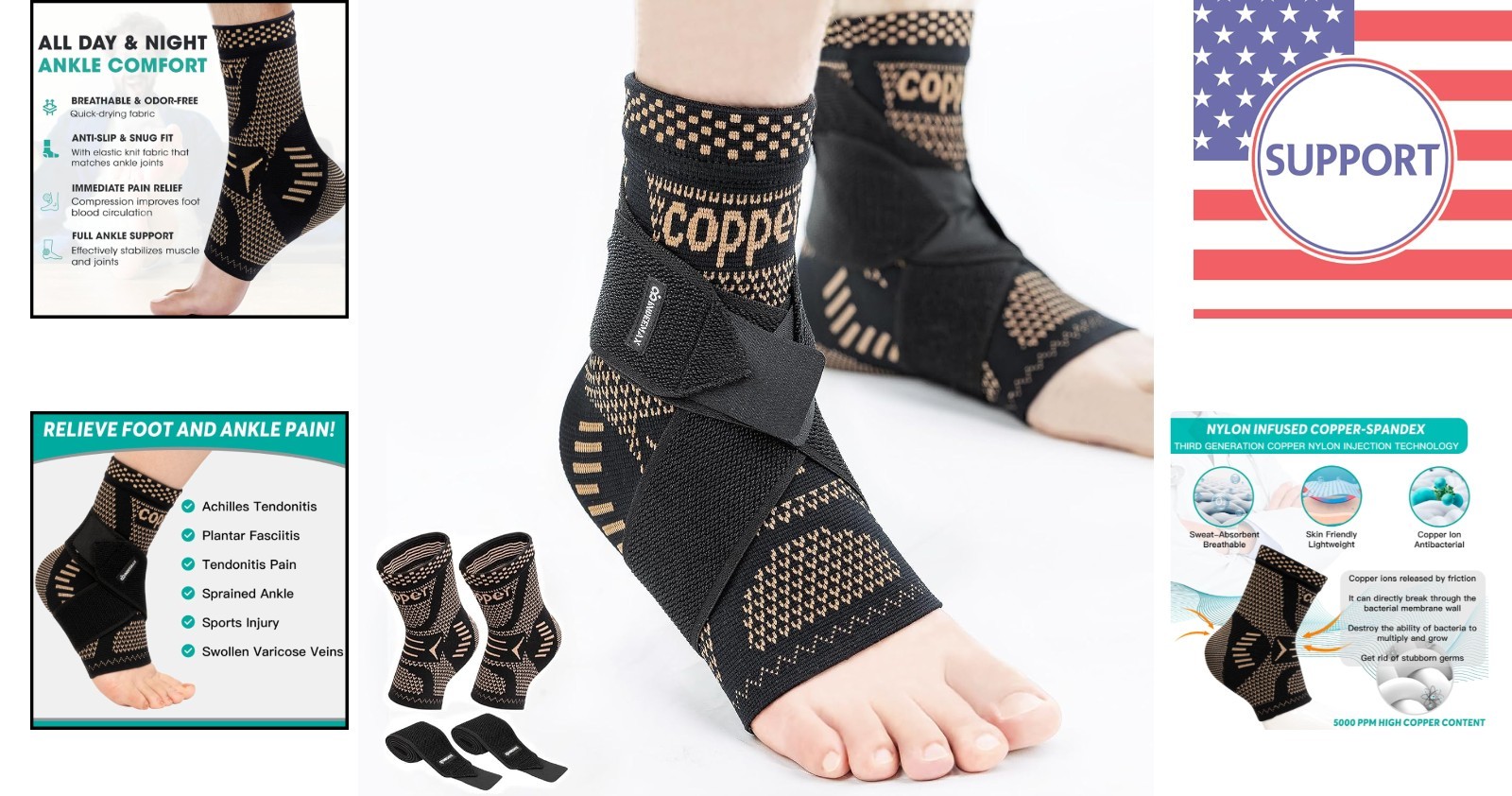 Sports-Ready Copper Ankle Brace 2 Pack – Relief for Sprains & Plantar Fasciitis