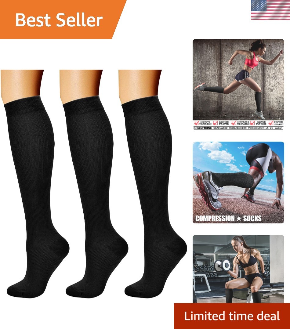 Unisex Compression Socks – 15-20 mmHg Support – 3 Pairs for Comfort & Recovery