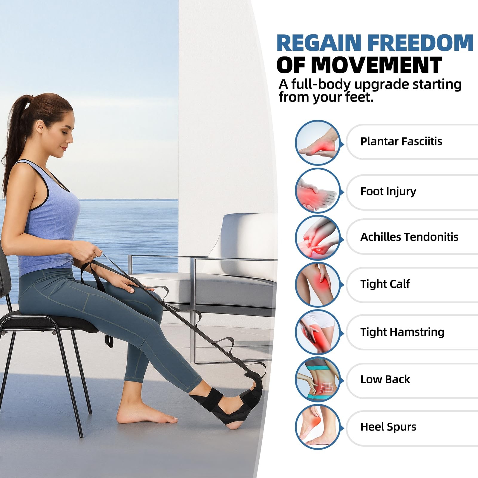 Foot and Calf Stretcher-Stretching Strap For Plantar Fasciitis, Heel Spurs, F…