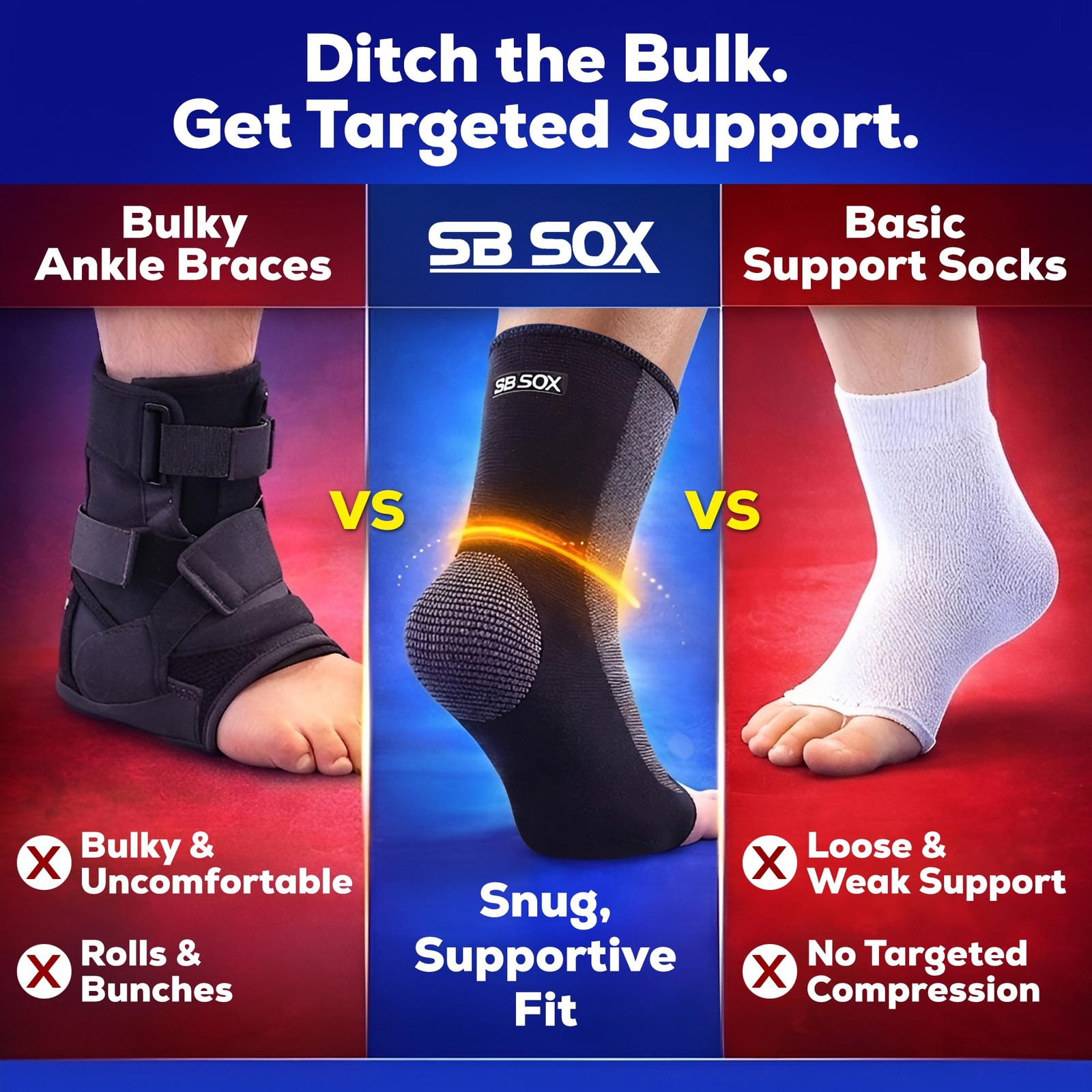 SB SOX Compression Ankle Brace (1 Pair) – Support X-Large, Black/Gray